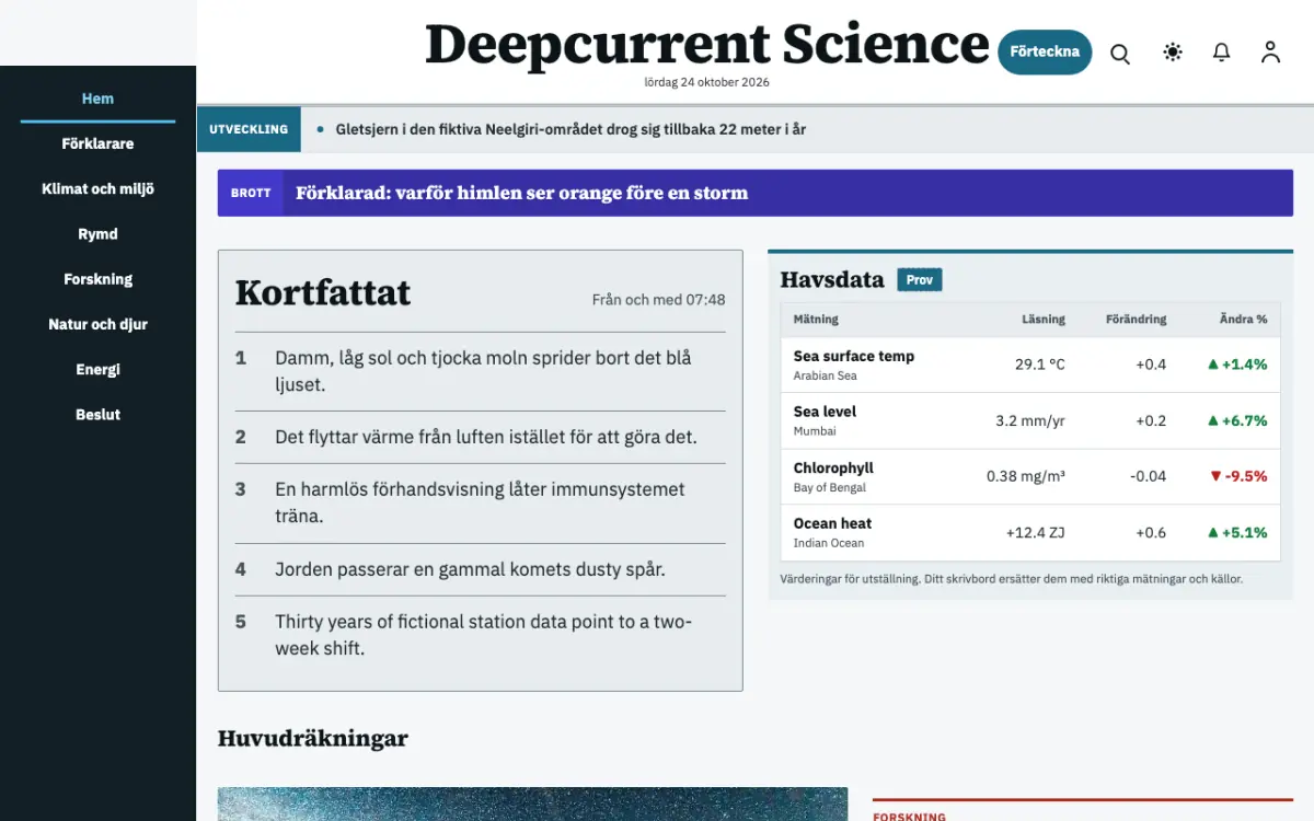 Deepcurrent – webbplatsmall för Vetenskap News, skrivbordsvy