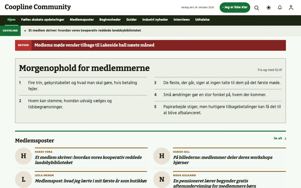 Coopline – hjemmesideskabelon til Fællesskab News, skrivebordsvisning