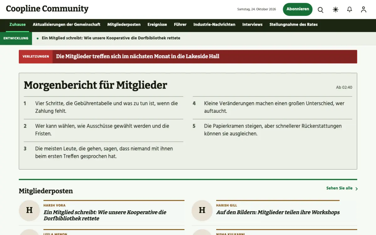 Coopline – Website-Vorlage für Community-News, Desktop-Ansicht