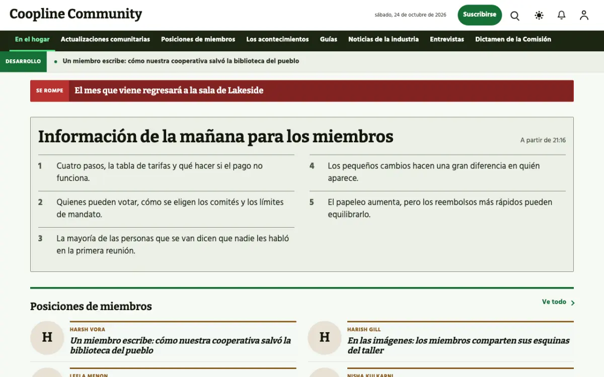 Coopline — plantilla de sitio web de Noticias de Comunidad, vista de escritorio