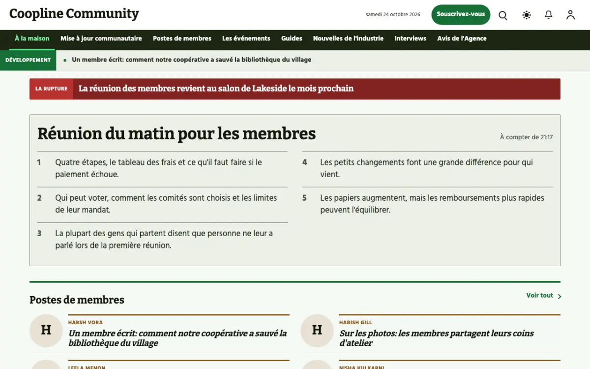 Coopline — modèle de site web Actualités Communauté, vue sur ordinateur