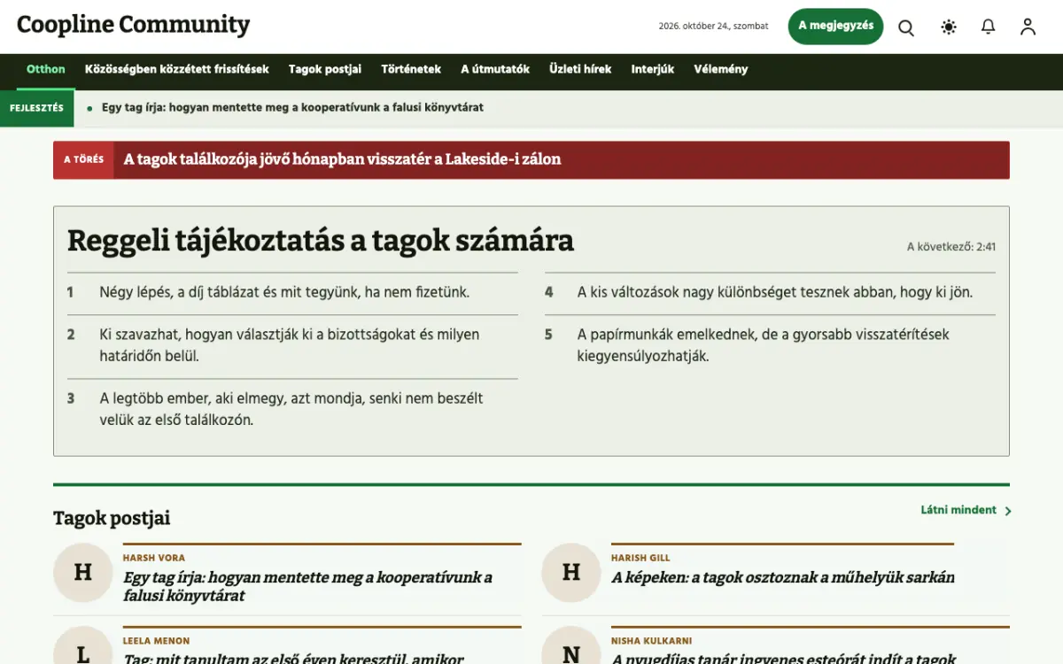 Coopline — Közösség: hírek weboldalsablon, asztali nézet