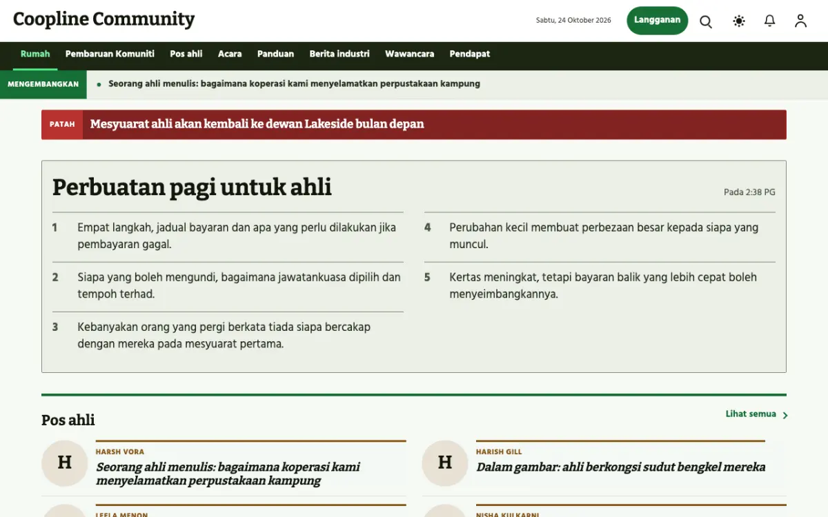 Coopline — templat laman web Berita Komuniti, paparan desktop