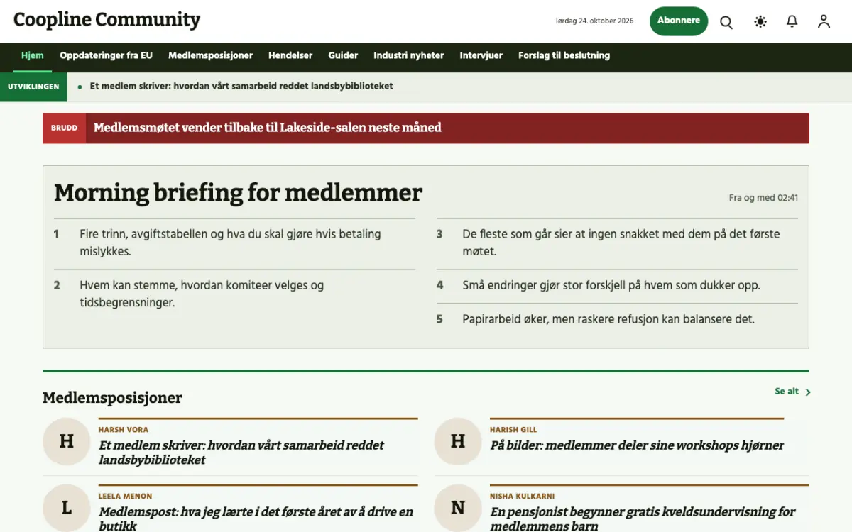 Coopline – nettstedmal for Fellesskap News, skrivebordsvisning