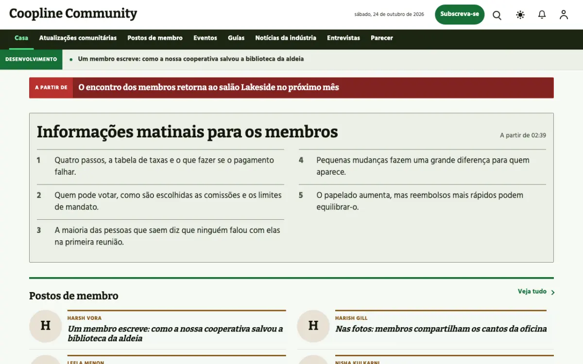 Coopline — modelo de site de Notícias de Comunidade, vista em computador
