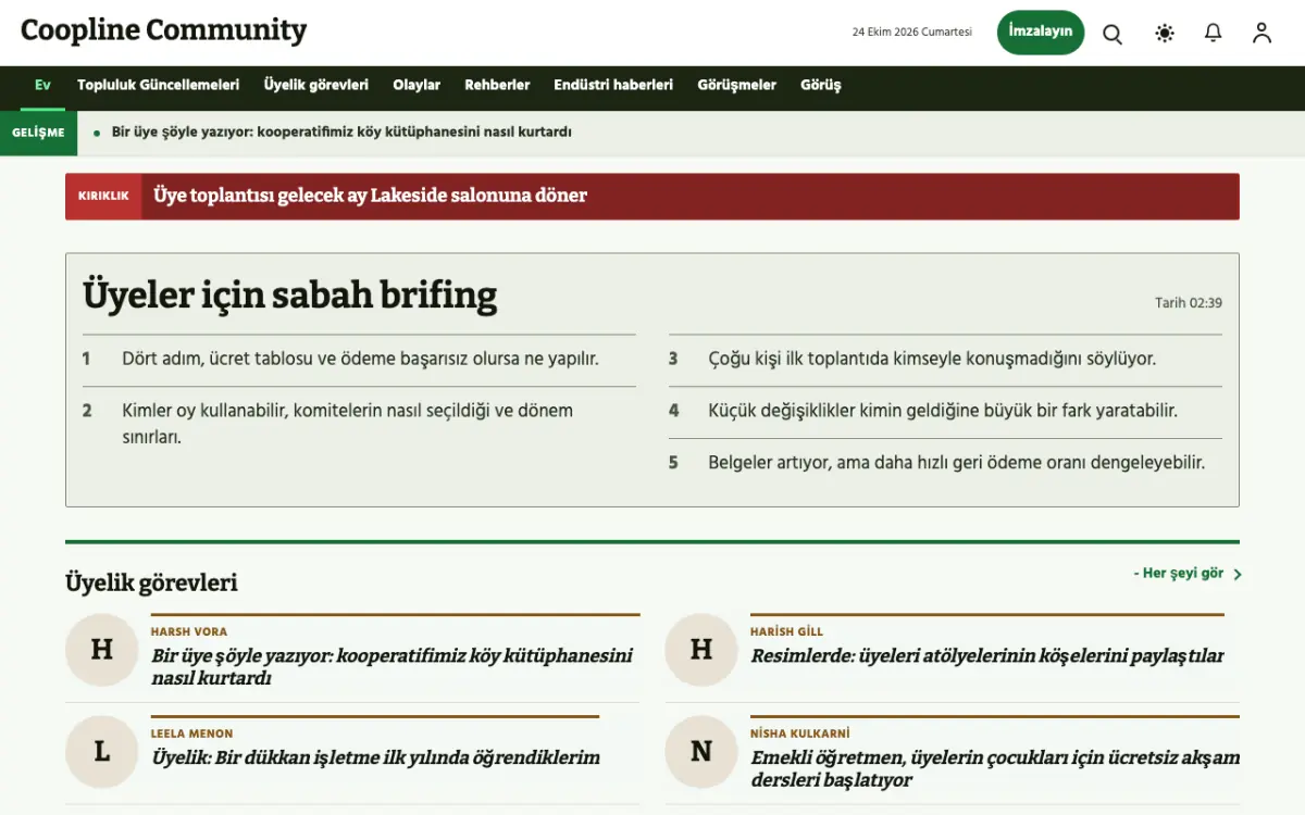 Coopline — Topluluk Haberleri web sitesi şablonu, masaüstü görünümü