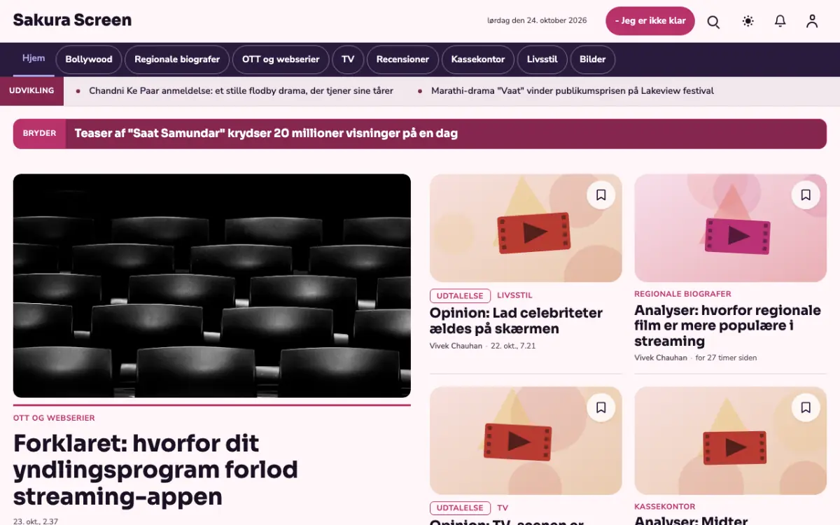 Cherryreel – hjemmesideskabelon til Underholdning News, skrivebordsvisning