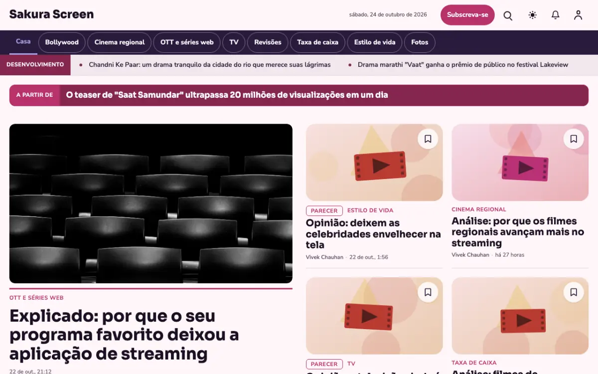 Cherryreel — modelo de site de Notícias de Entretenimento, visualização em desktop