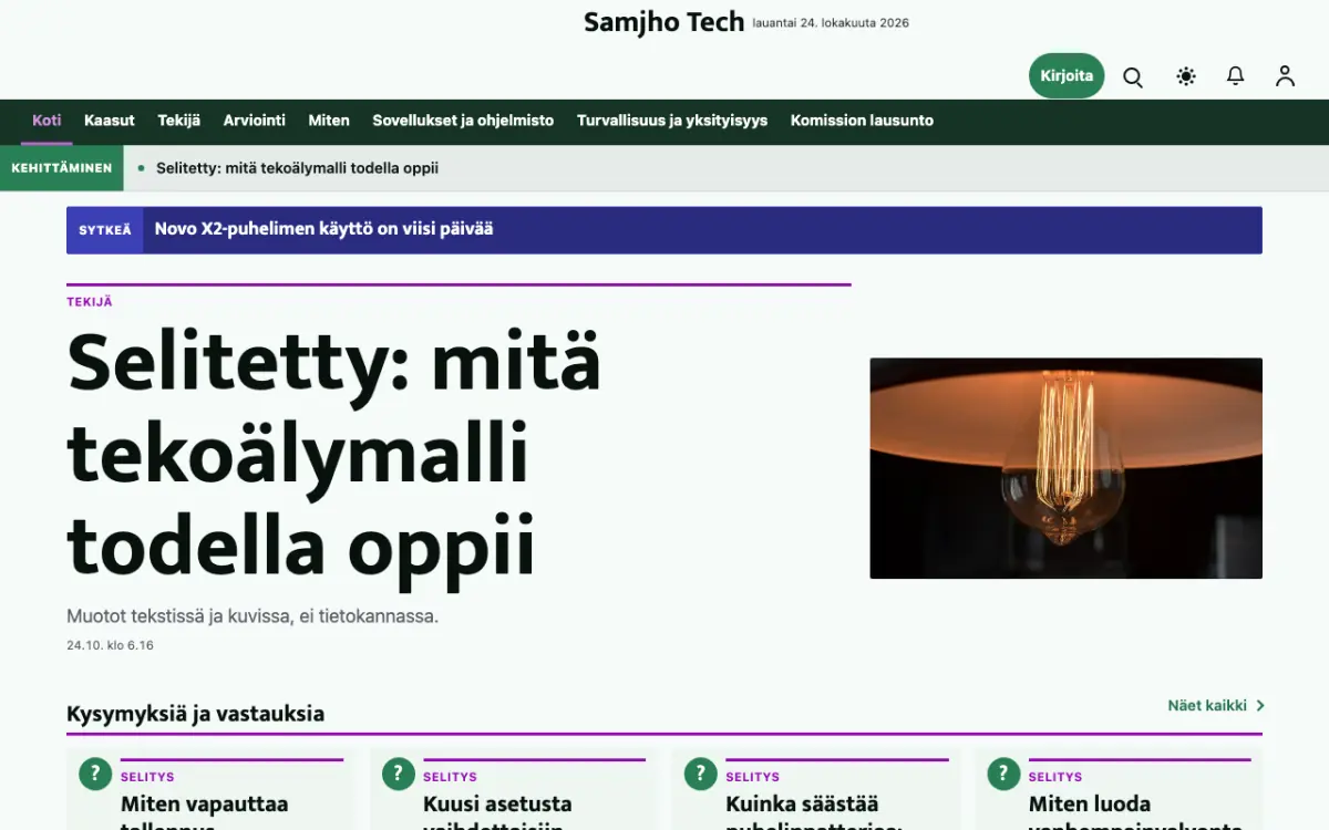 Plainbyte – verkkosivumalli (Teknologia News), työpöytänäkymä
