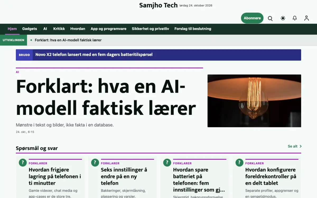 Plainbyte – nettstedmal for Teknologi News, skrivebordsvisning