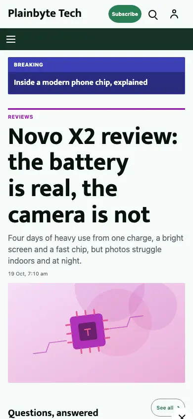 Plainbyte — Technology News app, phone view