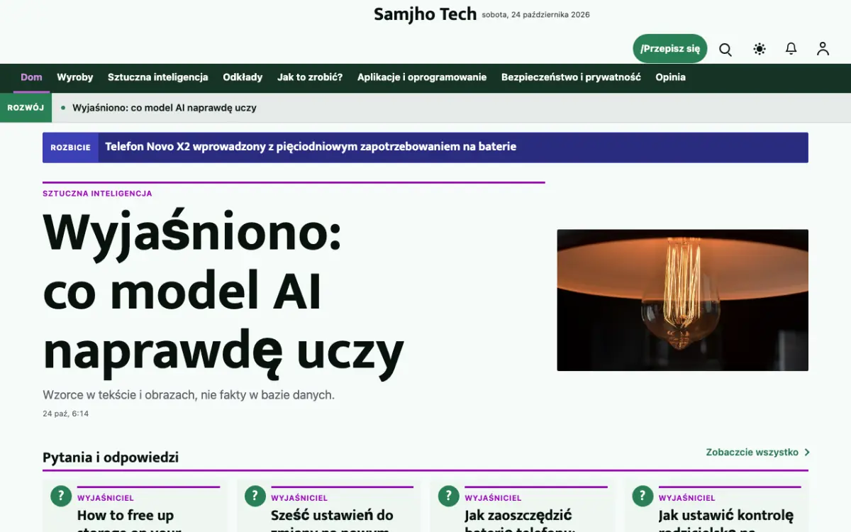 Plainbyte – szablon strony (Technologia: wiadomości), widok na komputerze