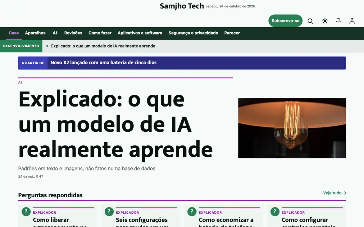 Plainbyte — modelo de site de Notícias de Tecnologia, visualização em desktop