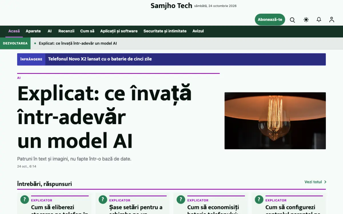 Plainbyte – șablon de site pentru Știri Tehnologie, vedere pe desktop