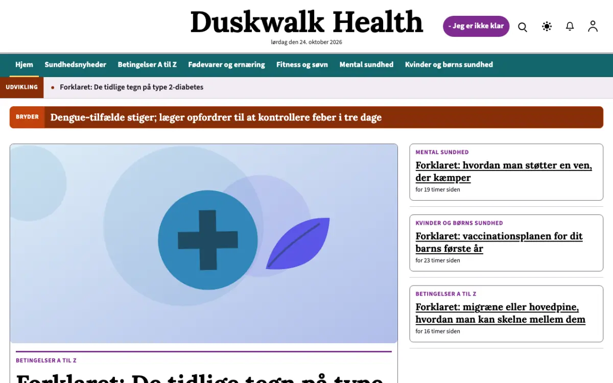 Duskwalk – hjemmesideskabelon til Sundhed News, skrivebordsvisning