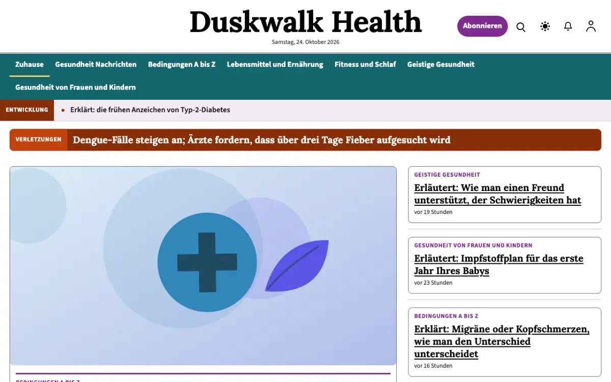 Duskwalk – Website-Vorlage für Gesundheit-News, Desktop-Ansicht