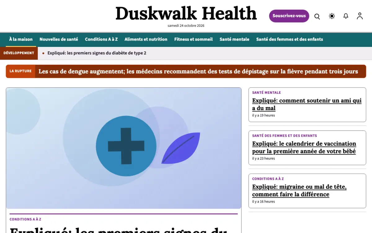 Duskwalk — modèle de site web Actualités Santé, vue sur ordinateur