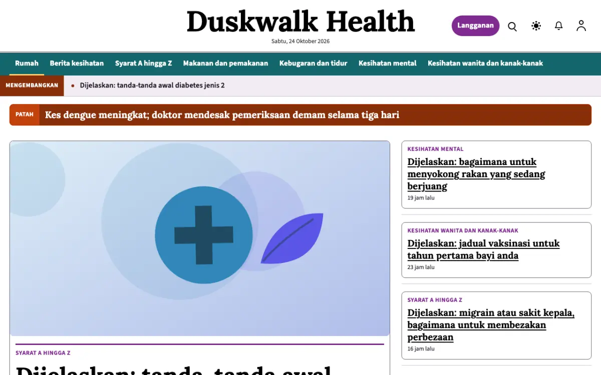 Duskwalk — templat laman web Berita Kesihatan, paparan desktop