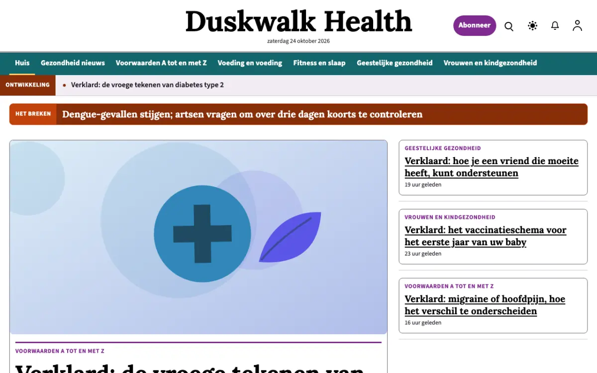 Duskwalk – websitetemplate voor Gezondheidnieuws, desktopweergave