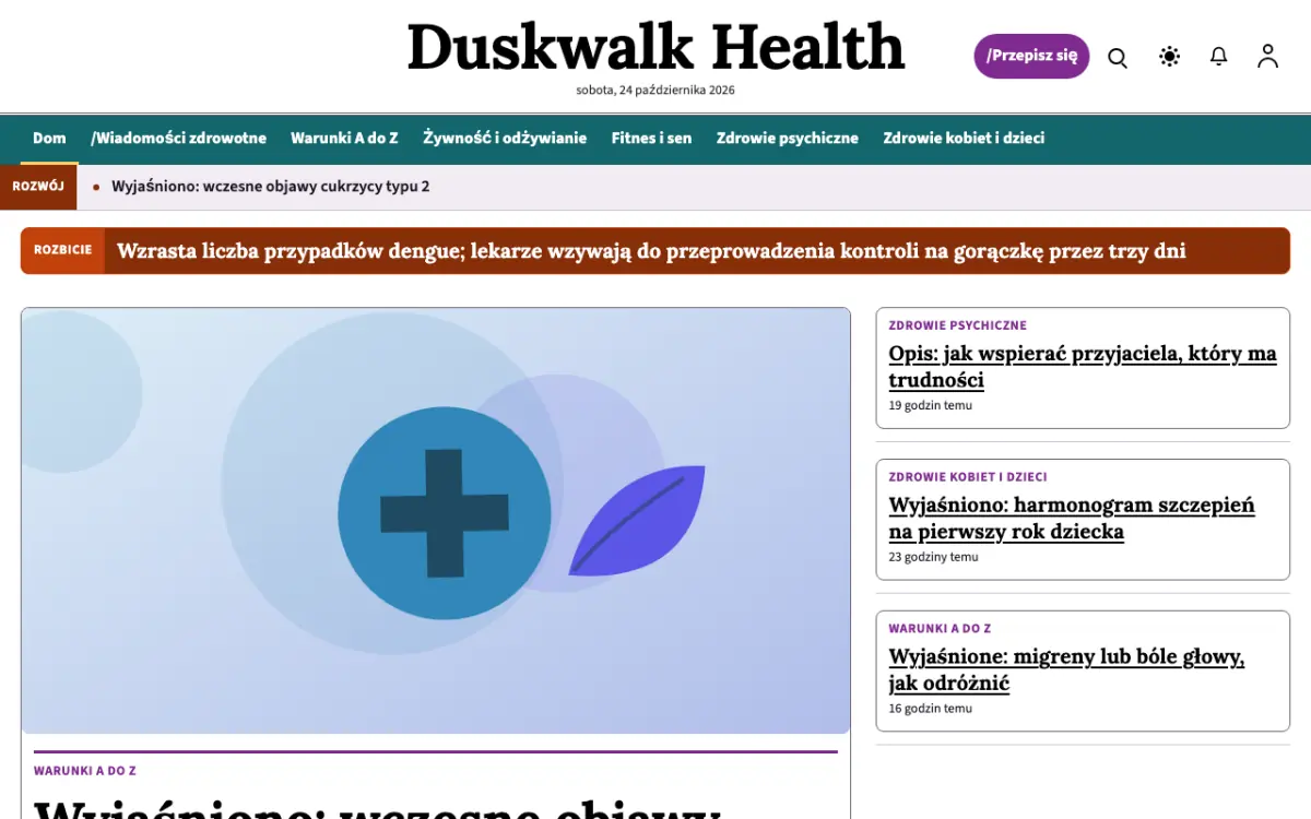 Duskwalk – szablon strony (Zdrowie: wiadomości), widok na komputerze