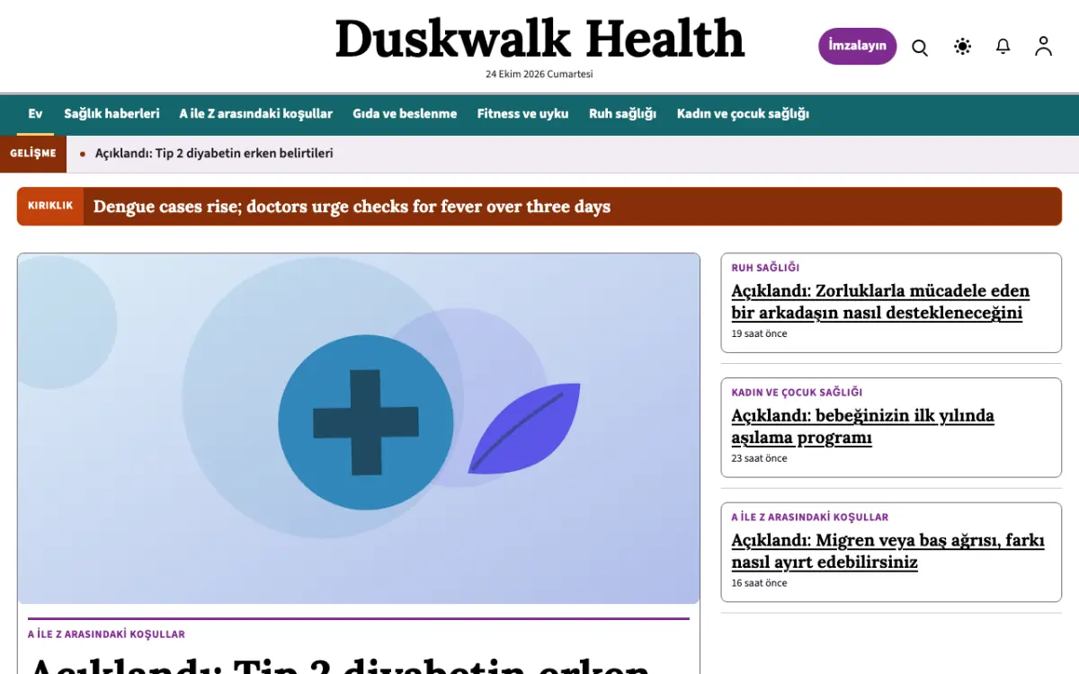 Duskwalk — Sağlık Haberleri web sitesi şablonu, masaüstü görünümü
