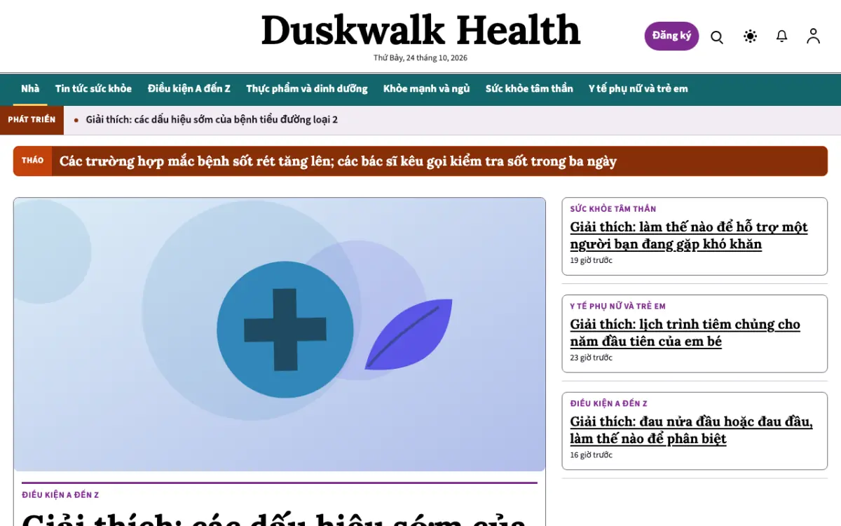Duskwalk — mẫu website Tin Sức khỏe, giao diện máy tính