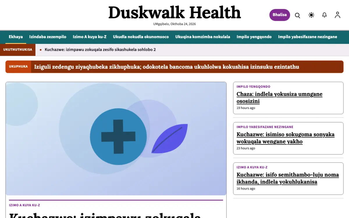 Duskwalk — ithempulethi yewebhusayithi ye-Izindaba ze-Zezempilo, ukubuka kwekhompyutha