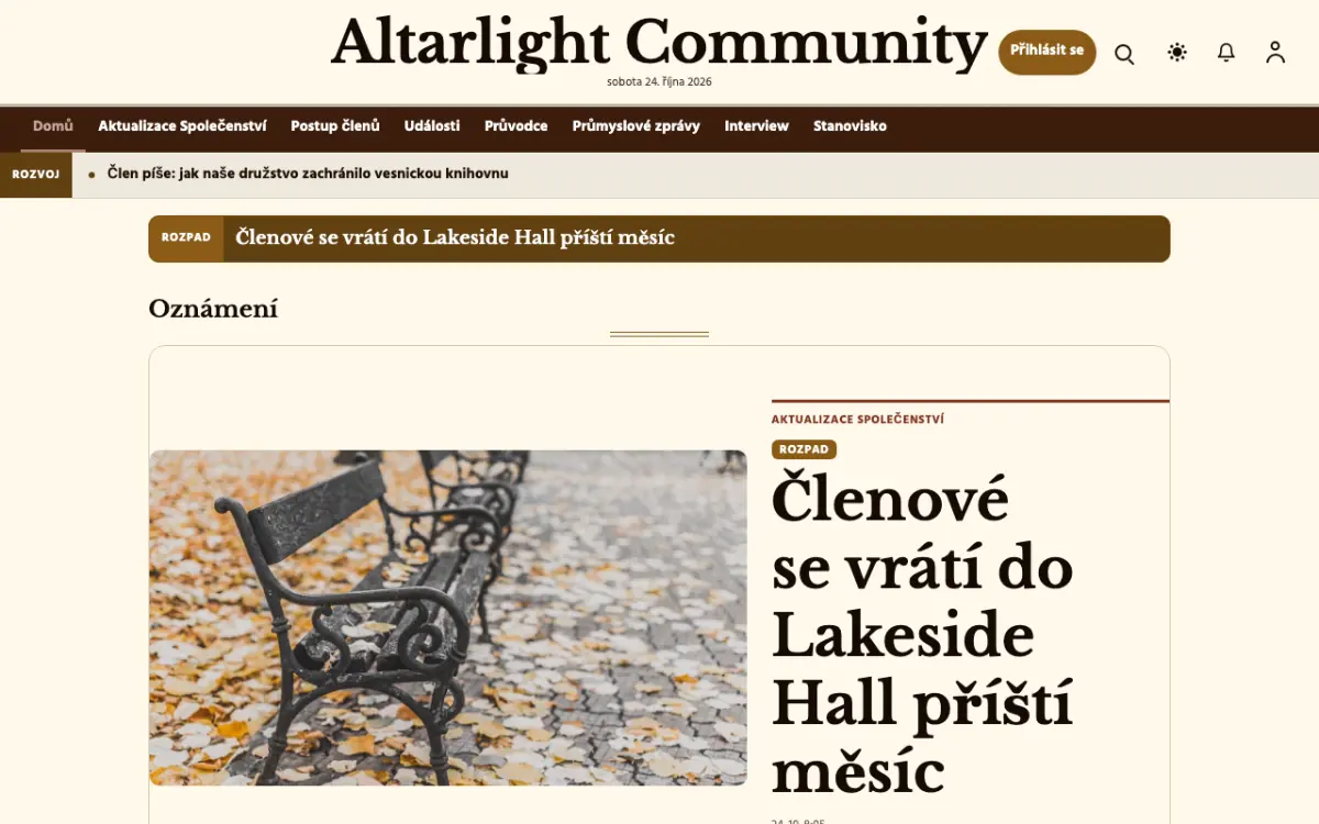 Altarlight — šablona webu v kategorii Komunita: zprávy, zobrazení na počítači