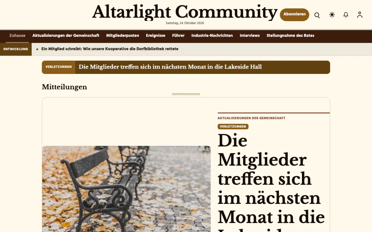 Altarlight – Website-Vorlage für Community-News, Desktop-Ansicht