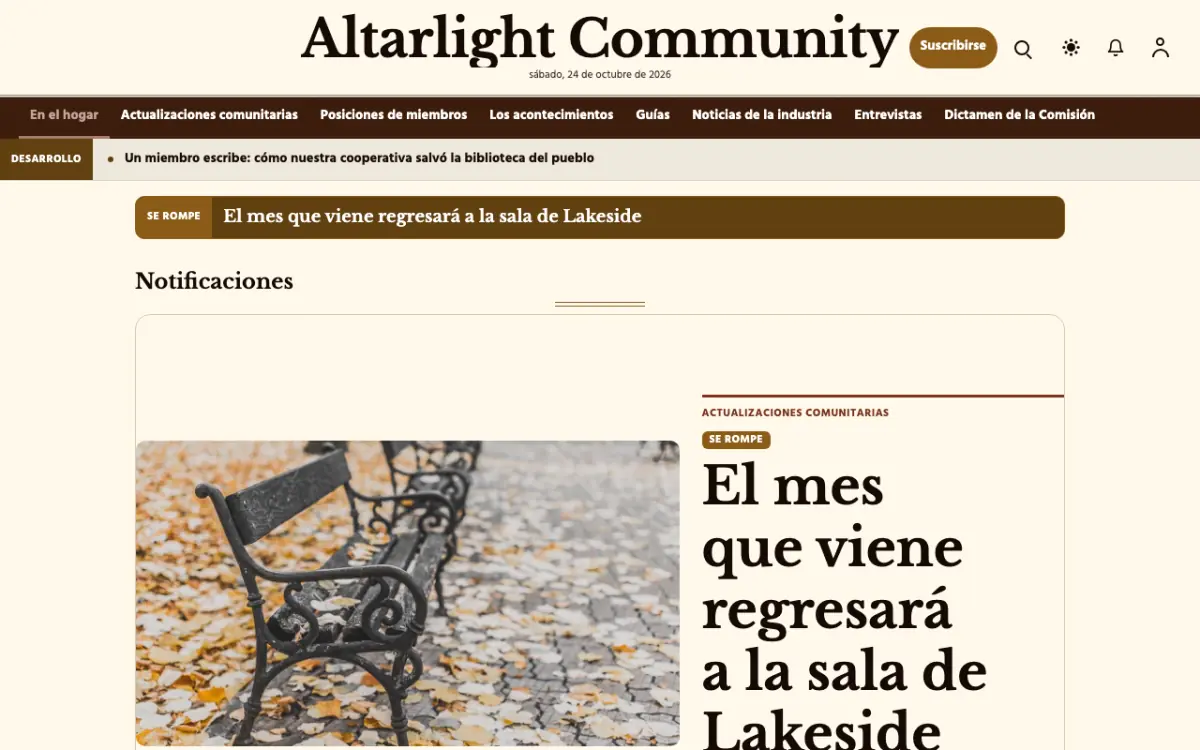 Altarlight — plantilla de sitio web de Noticias de Comunidad, vista de escritorio