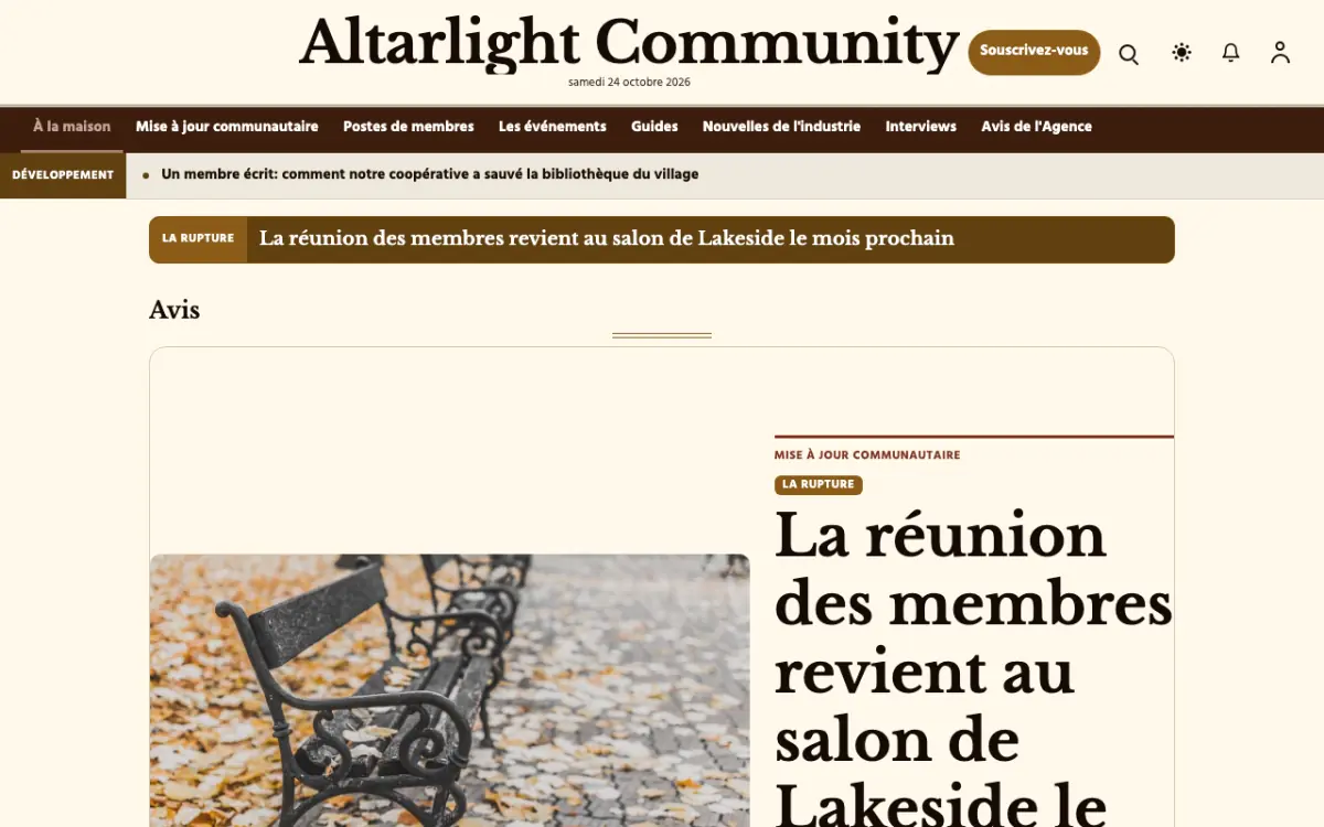 Altarlight — modèle de site web Actualités Communauté, vue sur ordinateur
