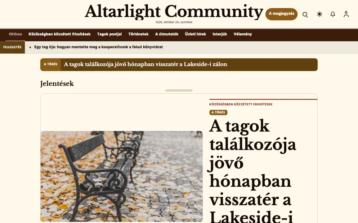 Altarlight — Közösség: hírek weboldalsablon, asztali nézet