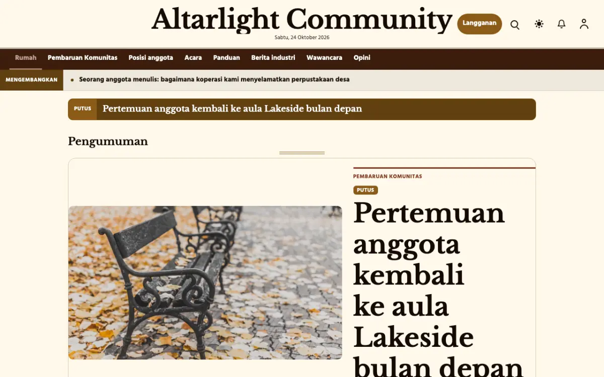 Altarlight — template situs Berita Komunitas, tampilan desktop
