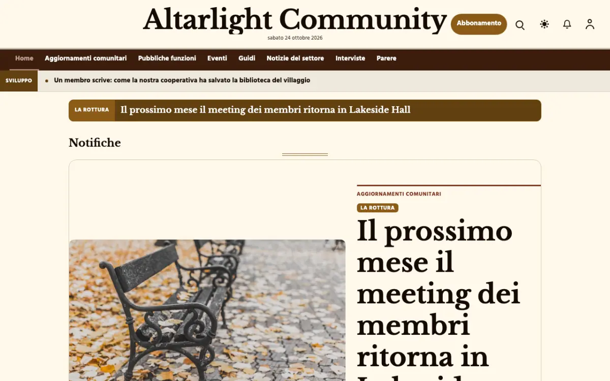 Altarlight – template di sito per News Comunità, vista desktop