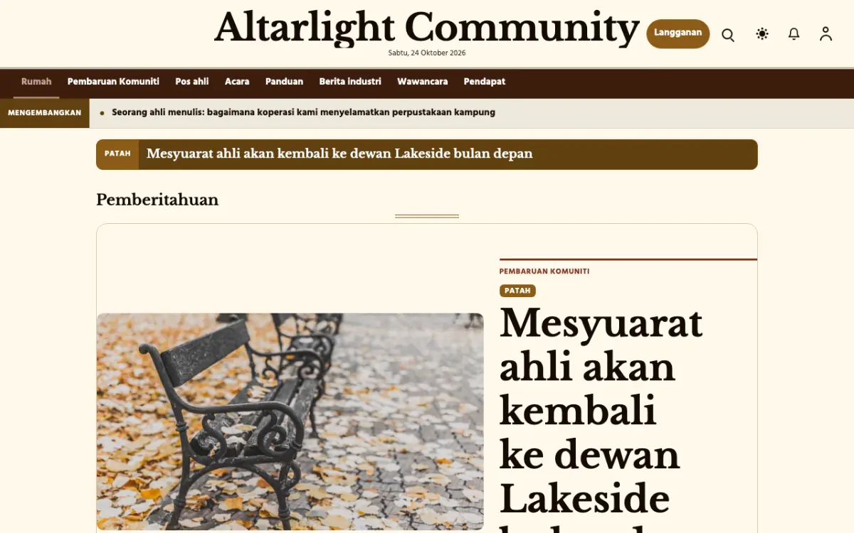 Altarlight — templat laman web Berita Komuniti, paparan desktop