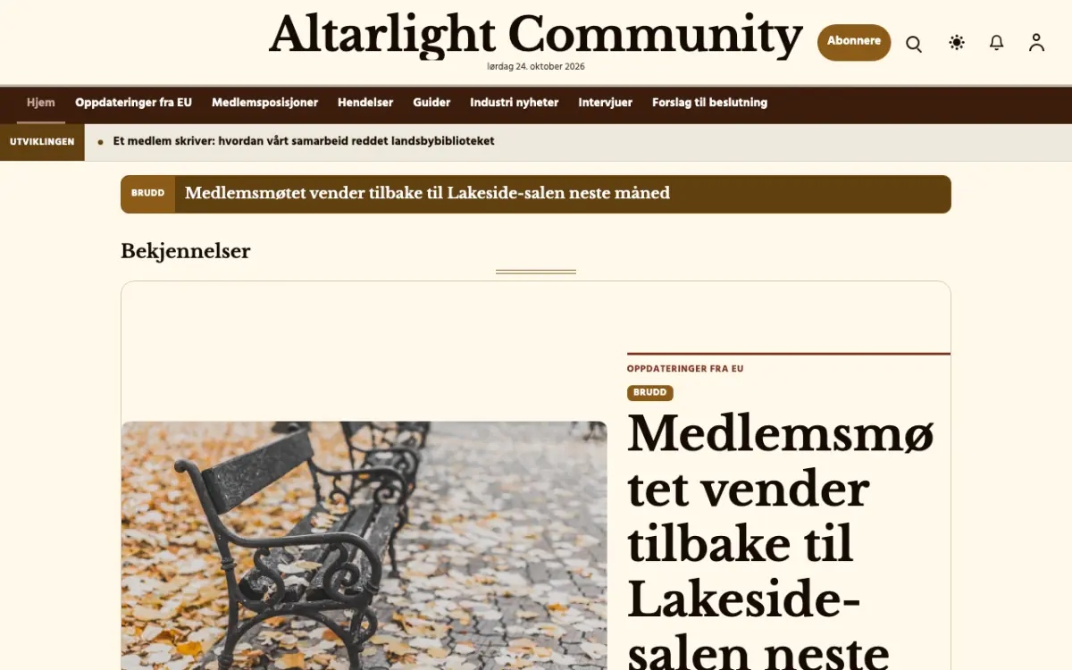 Altarlight – nettstedmal for Fellesskap News, skrivebordsvisning
