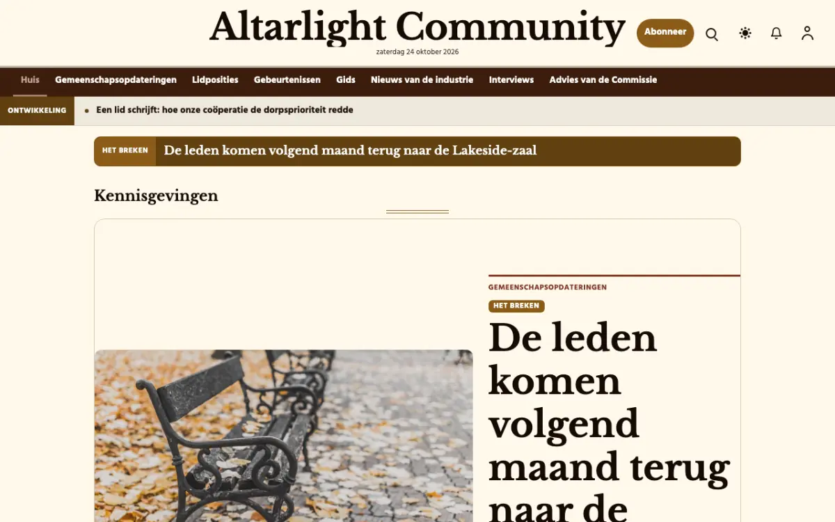 Altarlight – websitetemplate voor Communitynieuws, desktopweergave