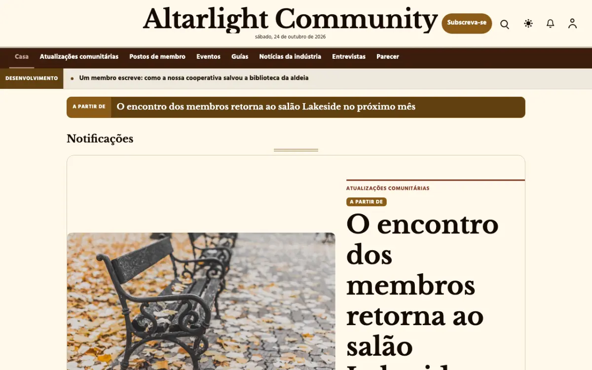 Altarlight — modelo de site de Notícias de Comunidade, visualização em desktop