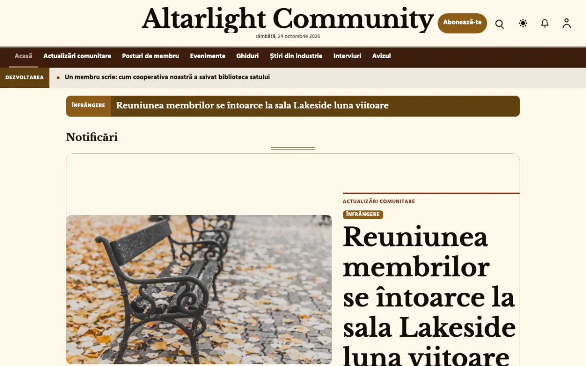 Altarlight – șablon de site pentru Știri Comunitate, vedere pe desktop