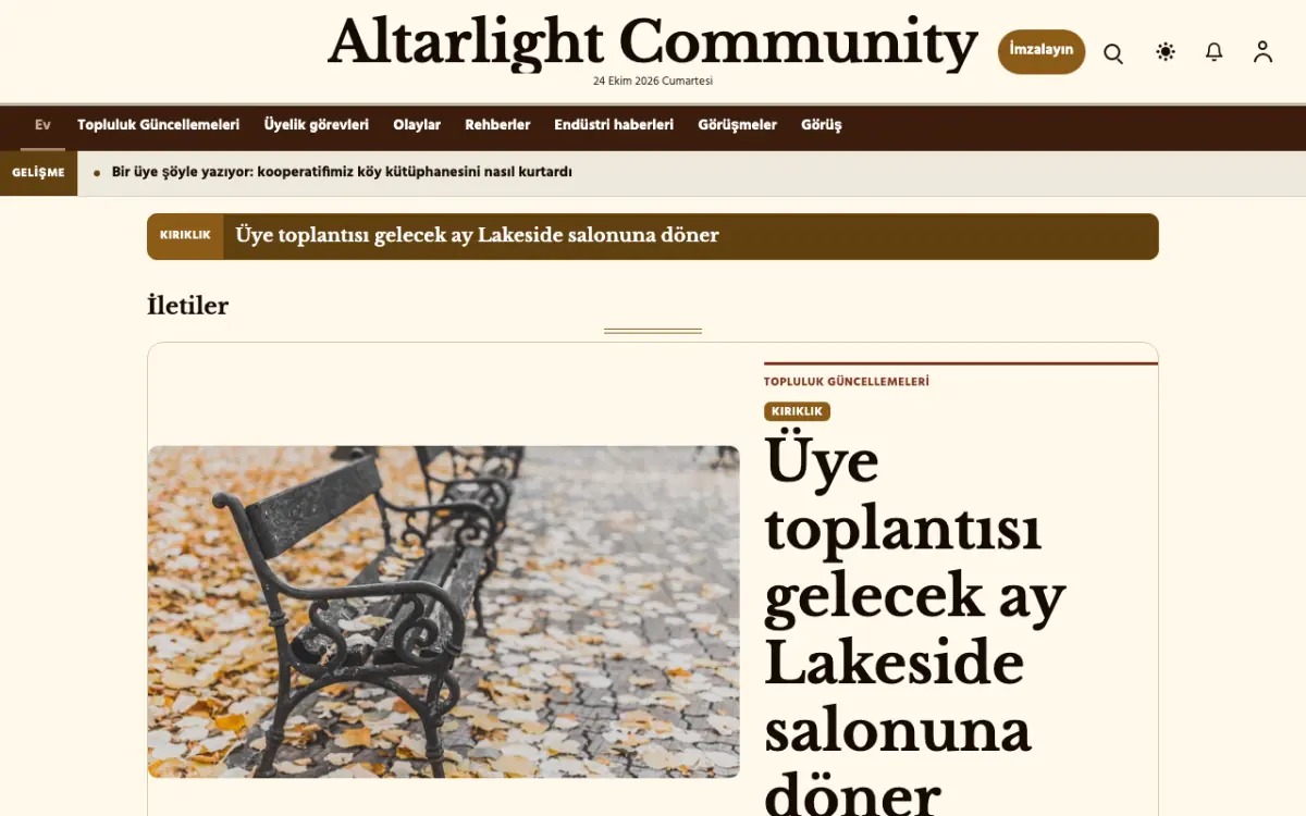 Altarlight — Topluluk Haberleri web sitesi şablonu, masaüstü görünümü
