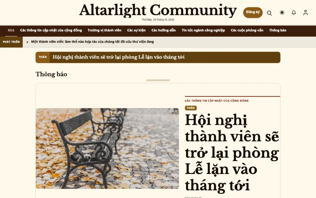 Altarlight — mẫu website Tin Cộng đồng, giao diện máy tính