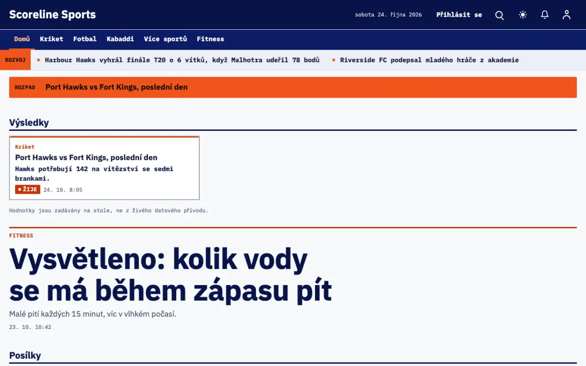 Scoreline — šablona webu v kategorii Sport: zprávy, zobrazení na počítači