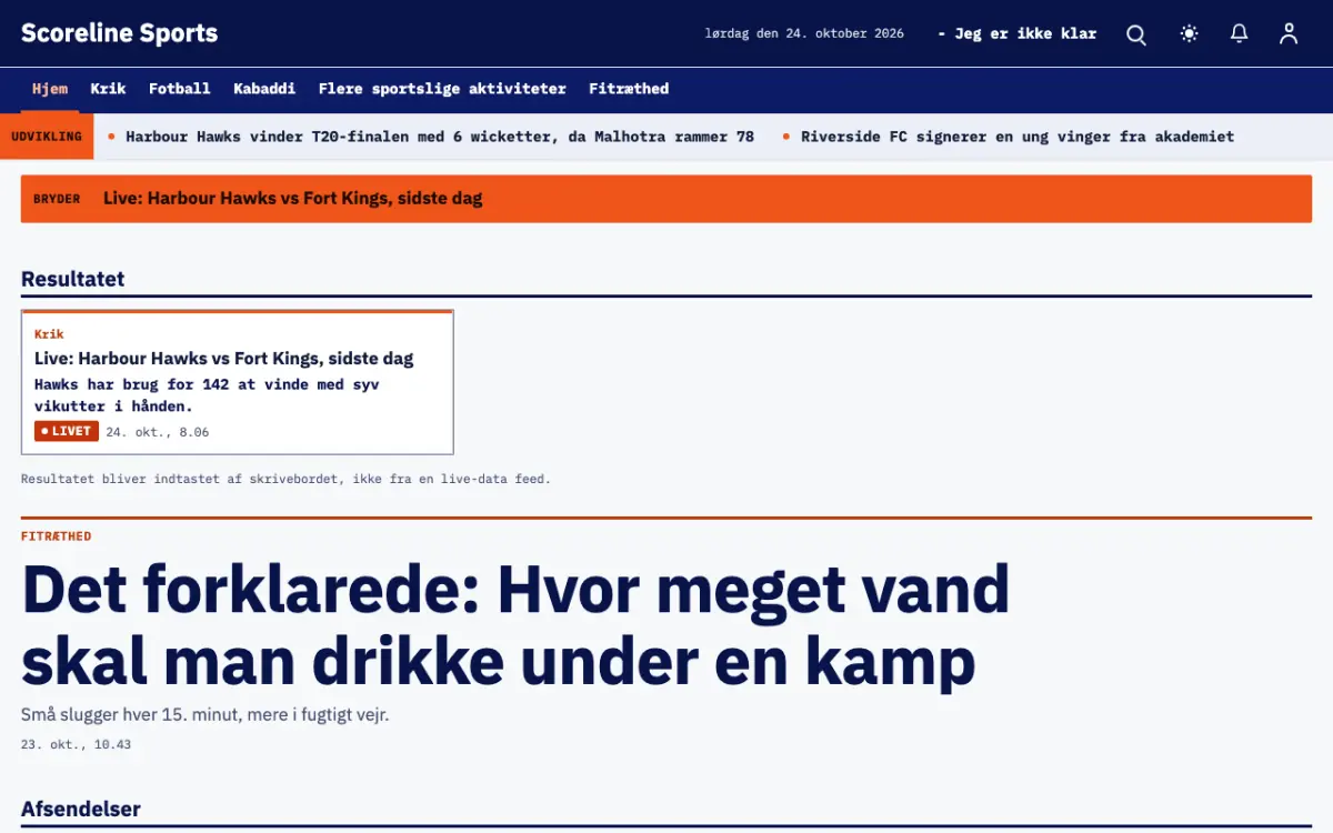 Scoreline – hjemmesideskabelon til Sport News, skrivebordsvisning