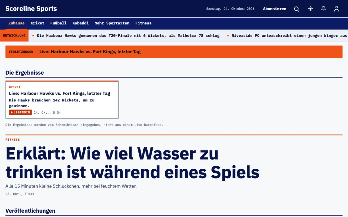 Scoreline – Website-Vorlage für Sport-News, Desktop-Ansicht
