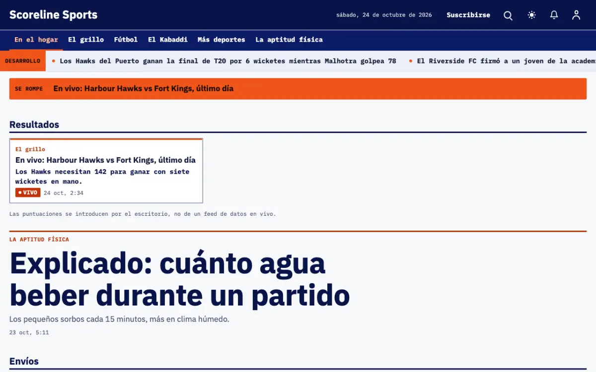 Scoreline — plantilla de sitio web de Noticias de Deportes, vista de escritorio