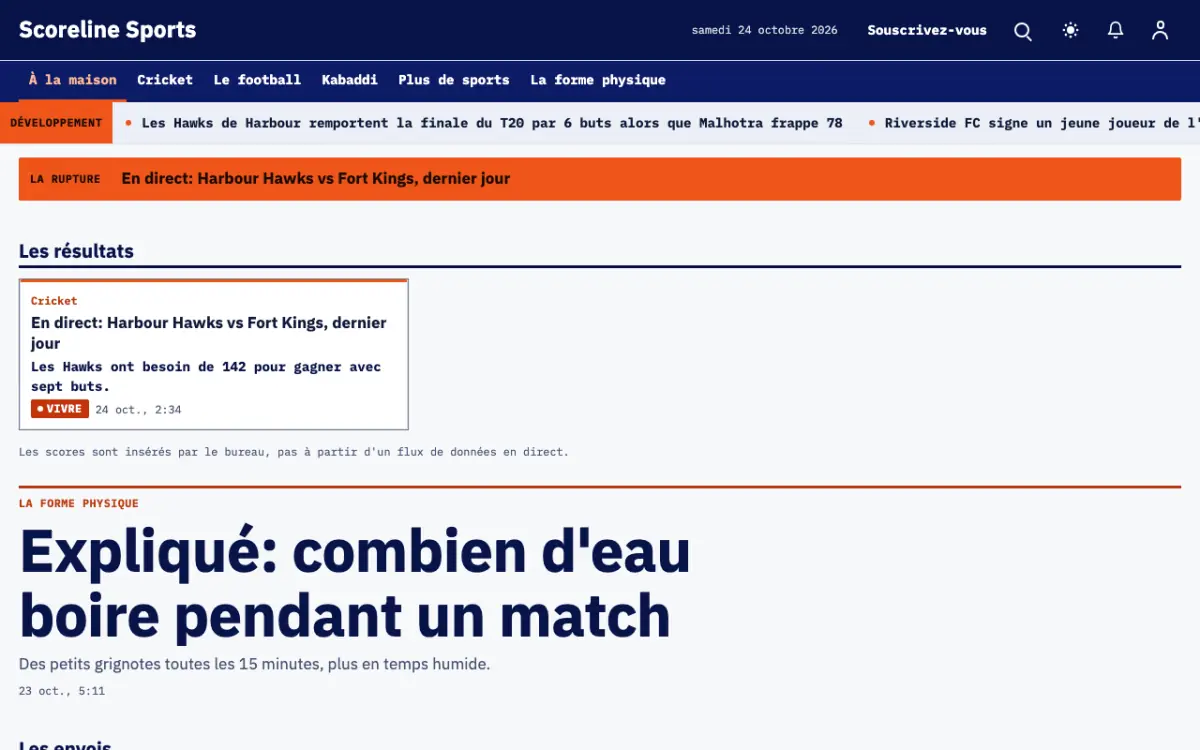 Scoreline — modèle de site web Actualités Sport, vue sur ordinateur