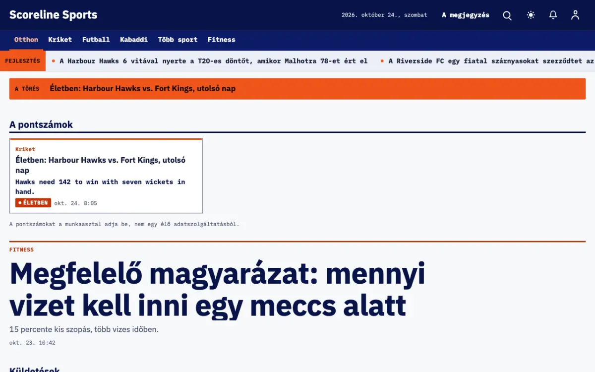 Scoreline — Sport: hírek weboldalsablon, asztali nézet