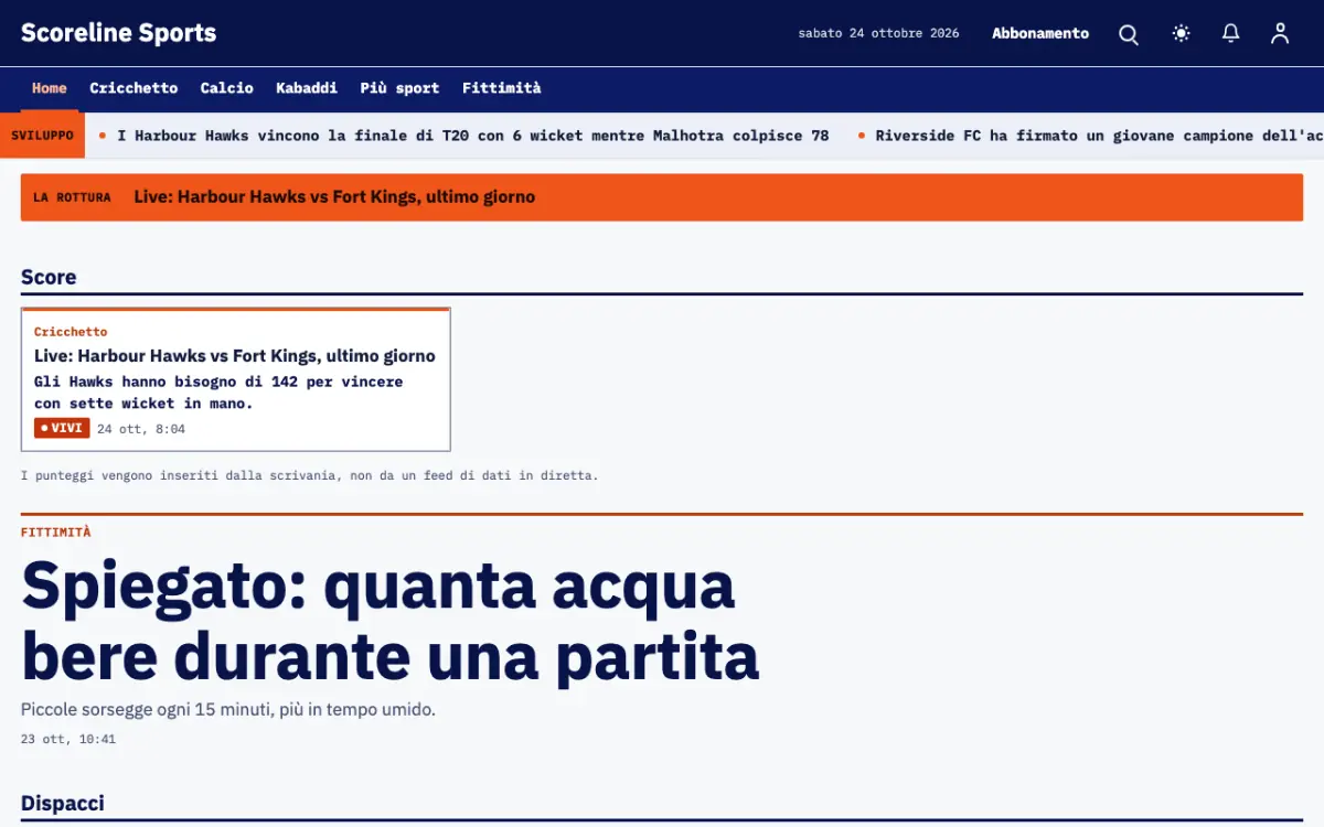 Scoreline – template di sito per News Sport, vista desktop