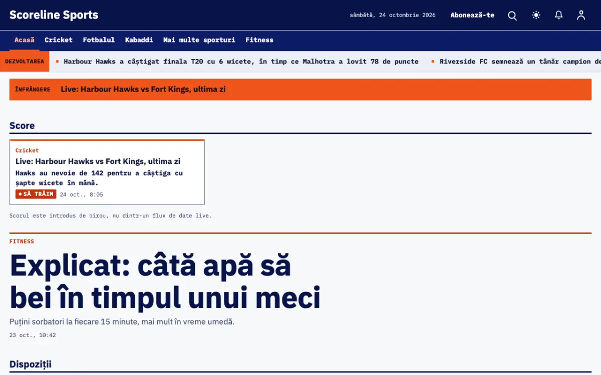 Scoreline – șablon de site pentru Știri Sport, vedere pe desktop