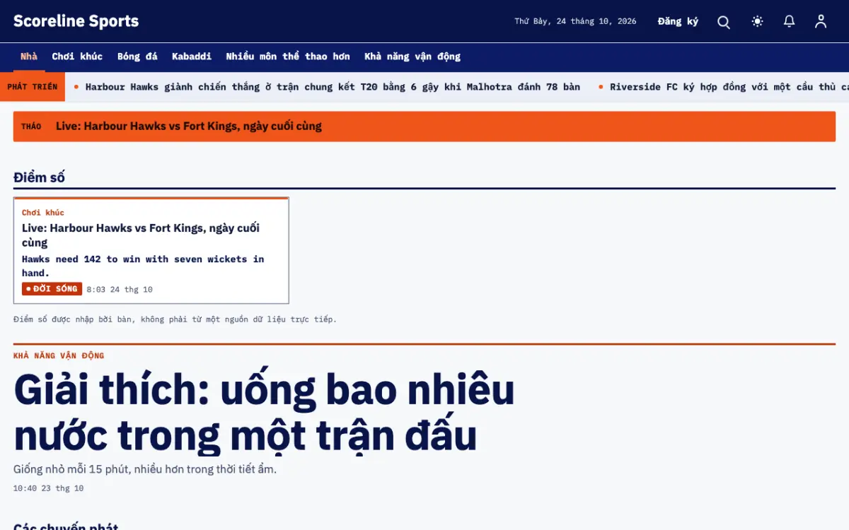 Scoreline — mẫu website Tin Thể thao, giao diện máy tính